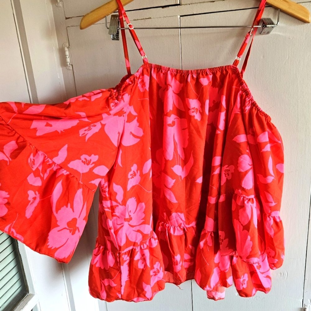 Red and pink Shein strap blouse with sleeves Size 2XL